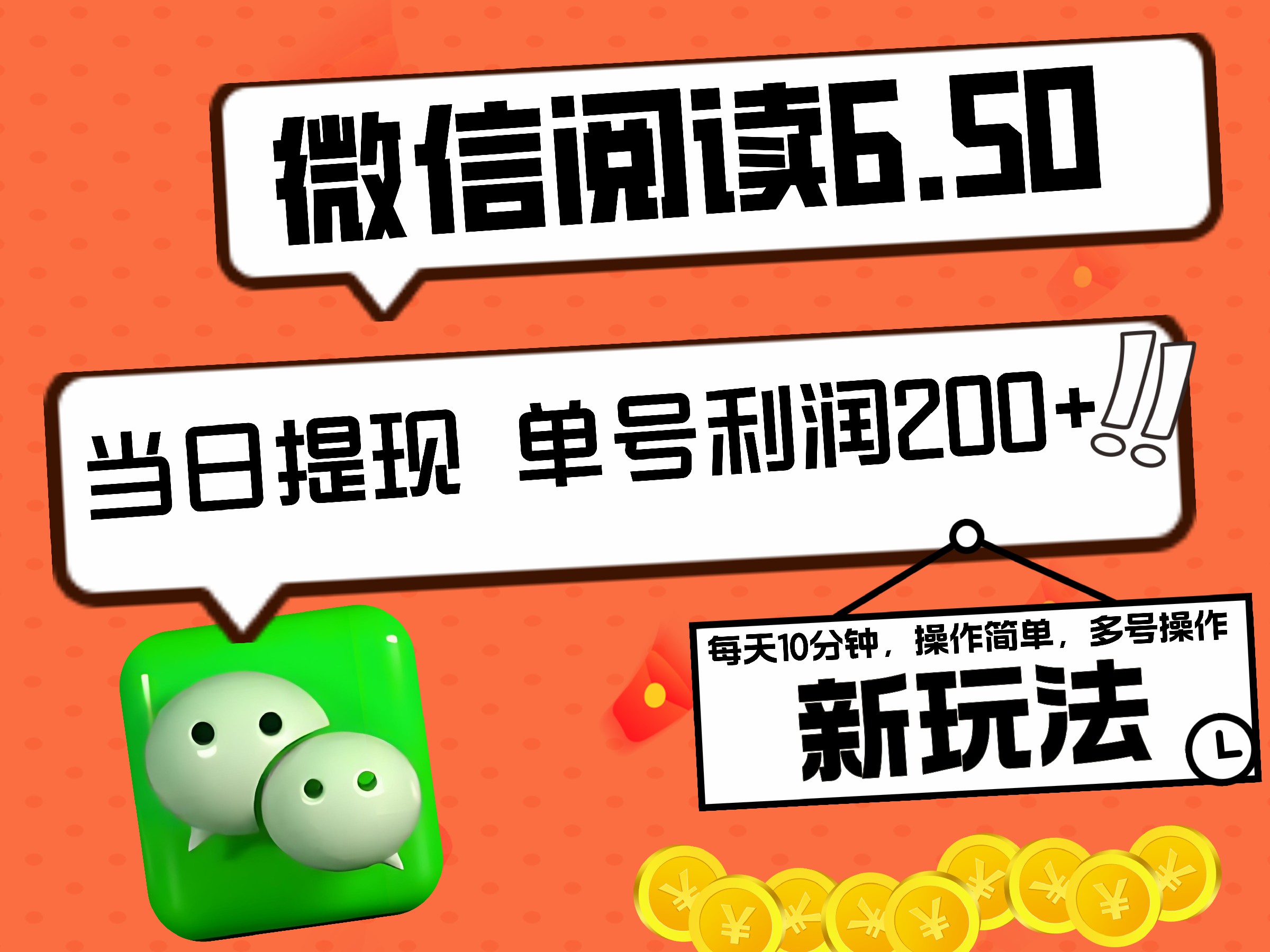 2024最新微信阅读6.50新玩法，5-10分钟 日利润200+，0成本当日提现，可矩阵多号操作-网创财富岛