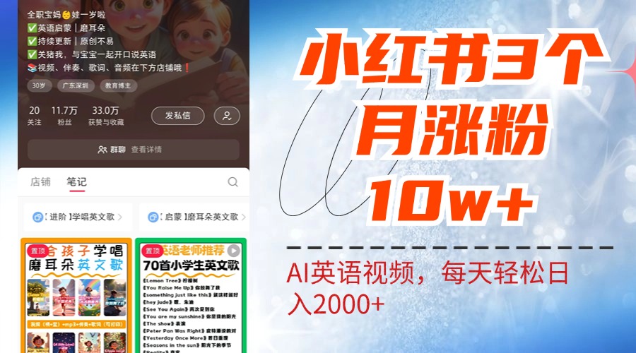 小红书三个月涨粉10W！AI英语视频0成本制作，每天轻松日入2000+-网创财富岛