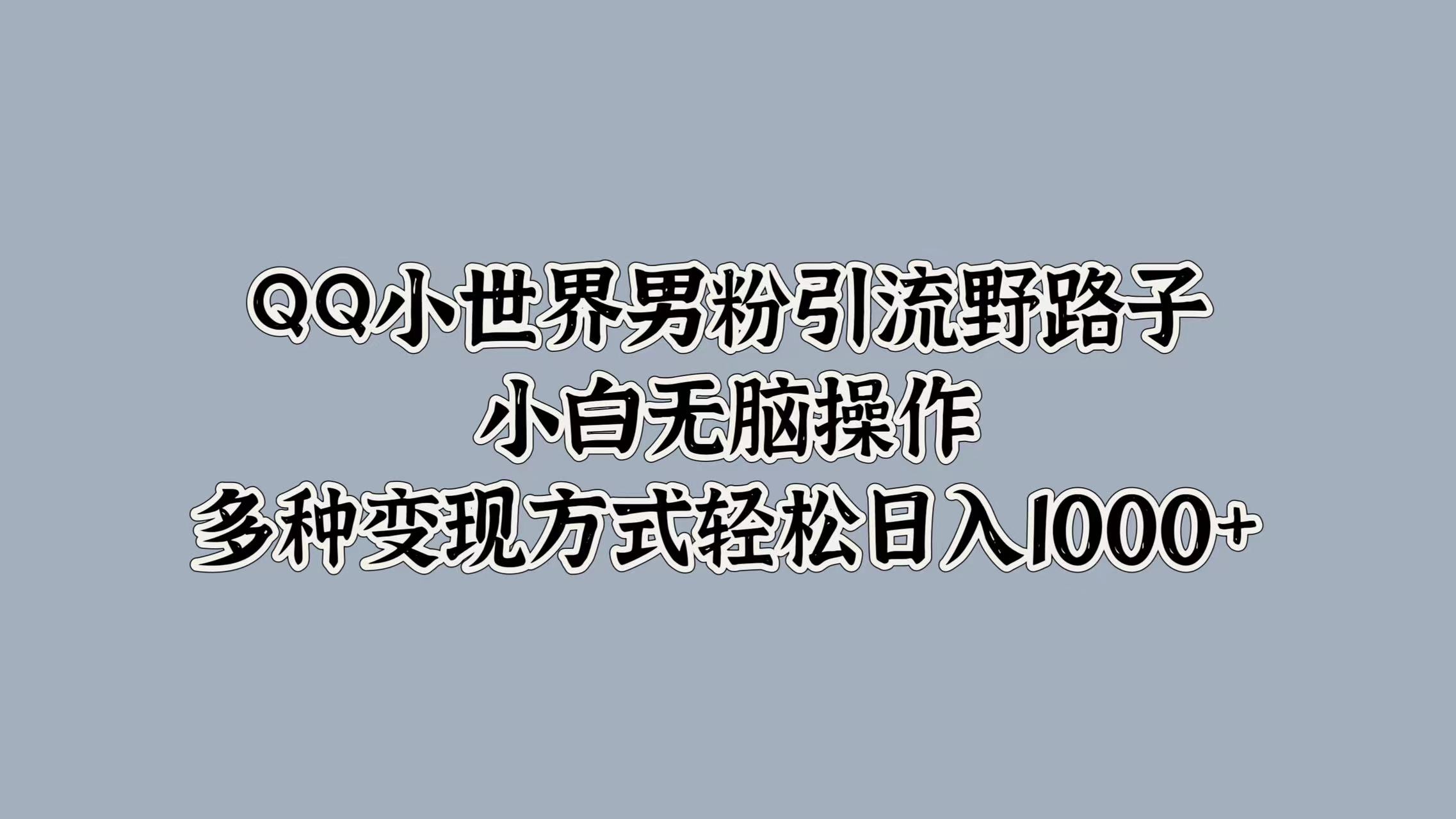 QQ小世界男粉引流野路子，小白无脑操作，多种变现方式轻松日入1000+-网创财富岛