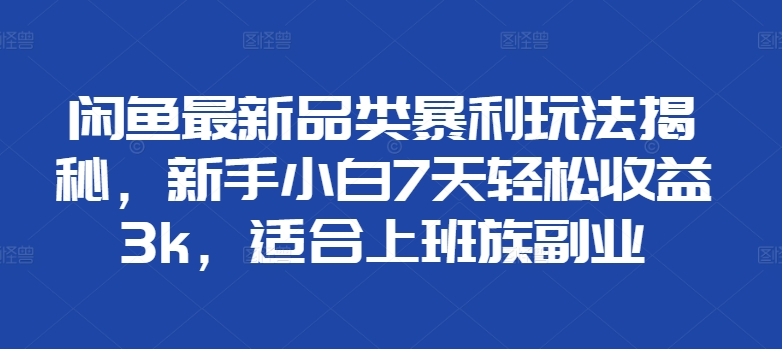 闲鱼最新品类暴利玩法揭秘，新手小白7天轻松赚3000+，适合上班族副业-网创财富岛