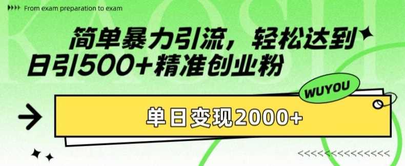 简单暴力引流轻松达到日引500+精准创业粉，单日变现2k【揭秘】-网创财富岛