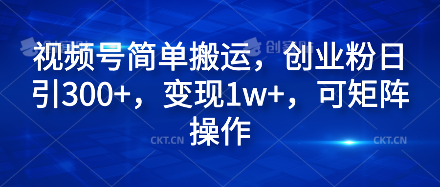 视频号简单搬运，创业粉日引300+，变现1w+，可矩阵操作-网创财富岛