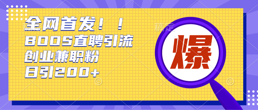 全网首发!BOOS直聘引流创业兼职粉，单号日引200+-网创财富岛