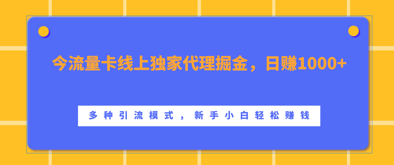 流量卡线上独家代理掘金，日赚1000+ ，多种引流模式，新手小白轻松赚钱-网创财富岛