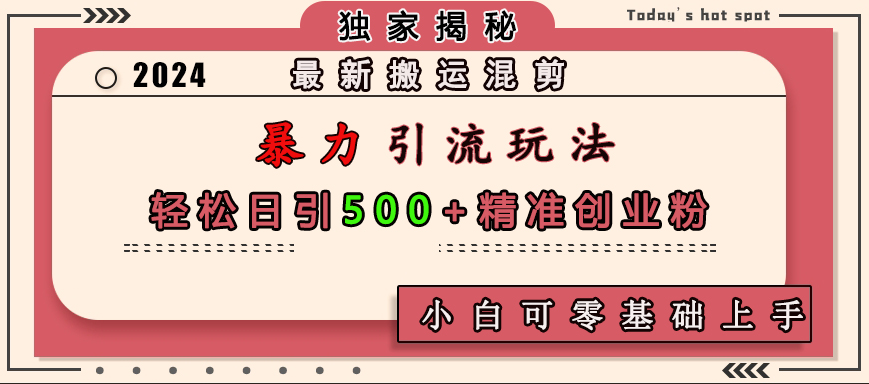 最新搬运混剪暴力引流玩法，轻松日引500+精准创业粉，小白可零基础上手-网创财富岛