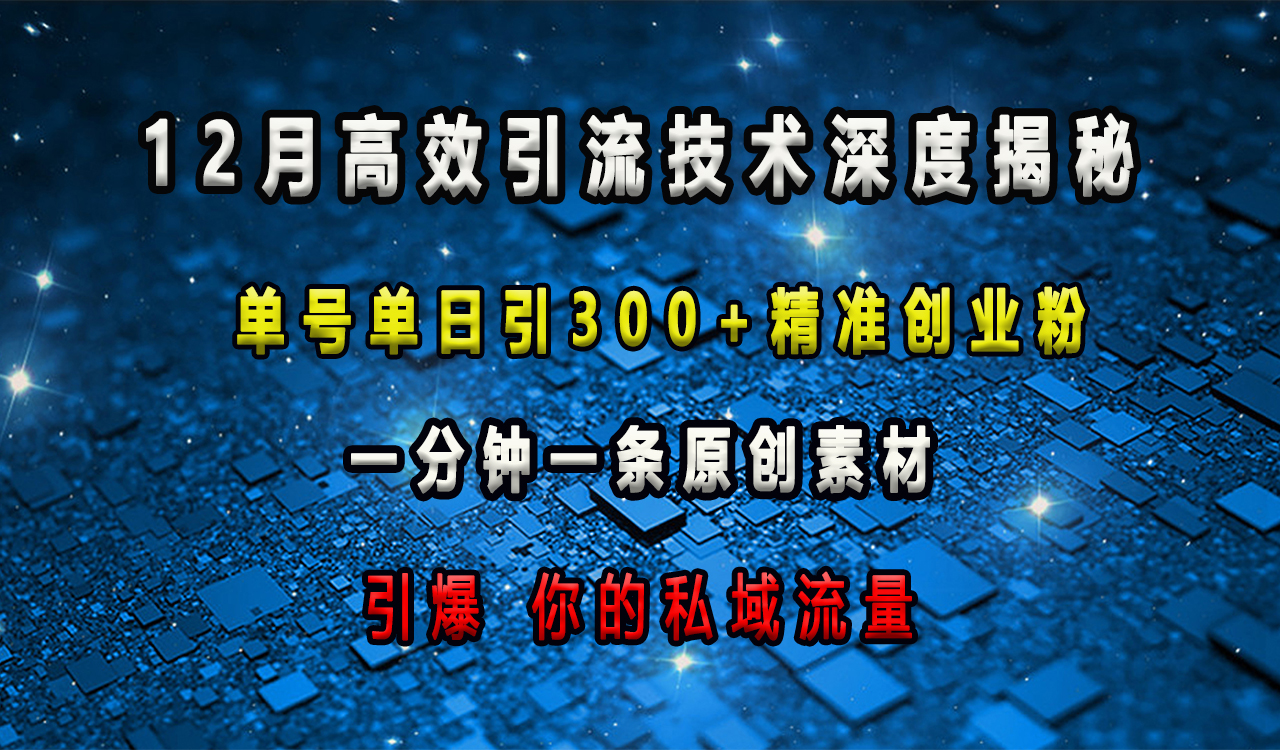 12月高效引流技术深度揭秘 ，单号单日引300+精准创业粉，一分钟一条原创素材，引爆你的私域流量-网创财富岛