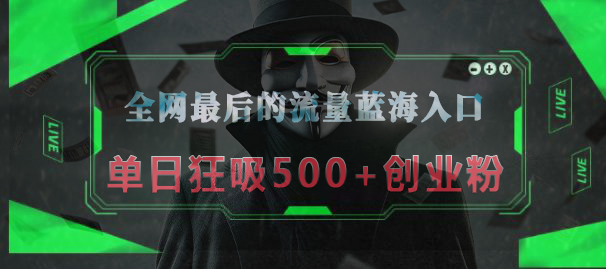 全网最后的流量蓝海入口，半小时引流50+创业粉，单日狂吸500+创业粉-网创财富岛
