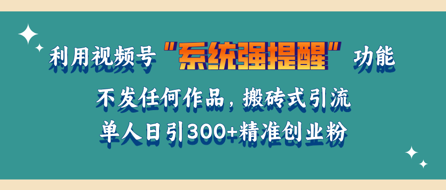 利用视频号“系统强提醒”功能，引流精准创业粉，无需发布任何作品，单人日引流300+精准创业粉-网创财富岛