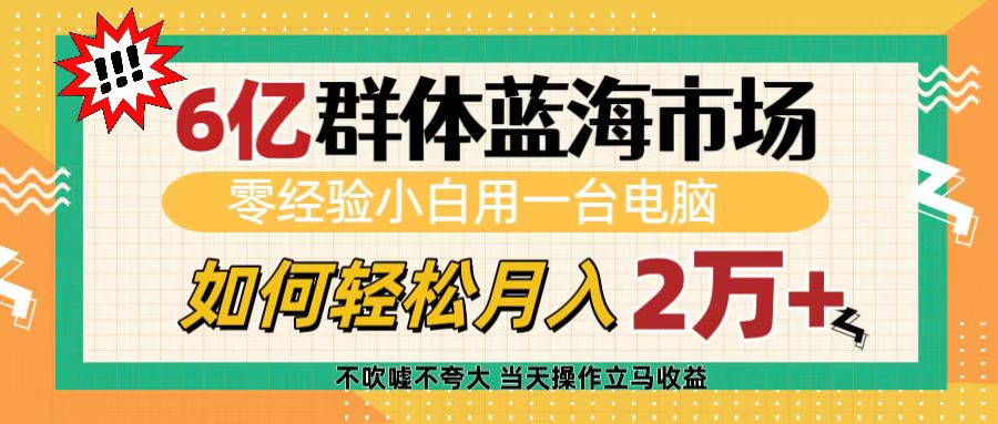 6亿群体蓝海市场，零经验小白用一台电脑，如何轻松月入2万+-网创财富岛