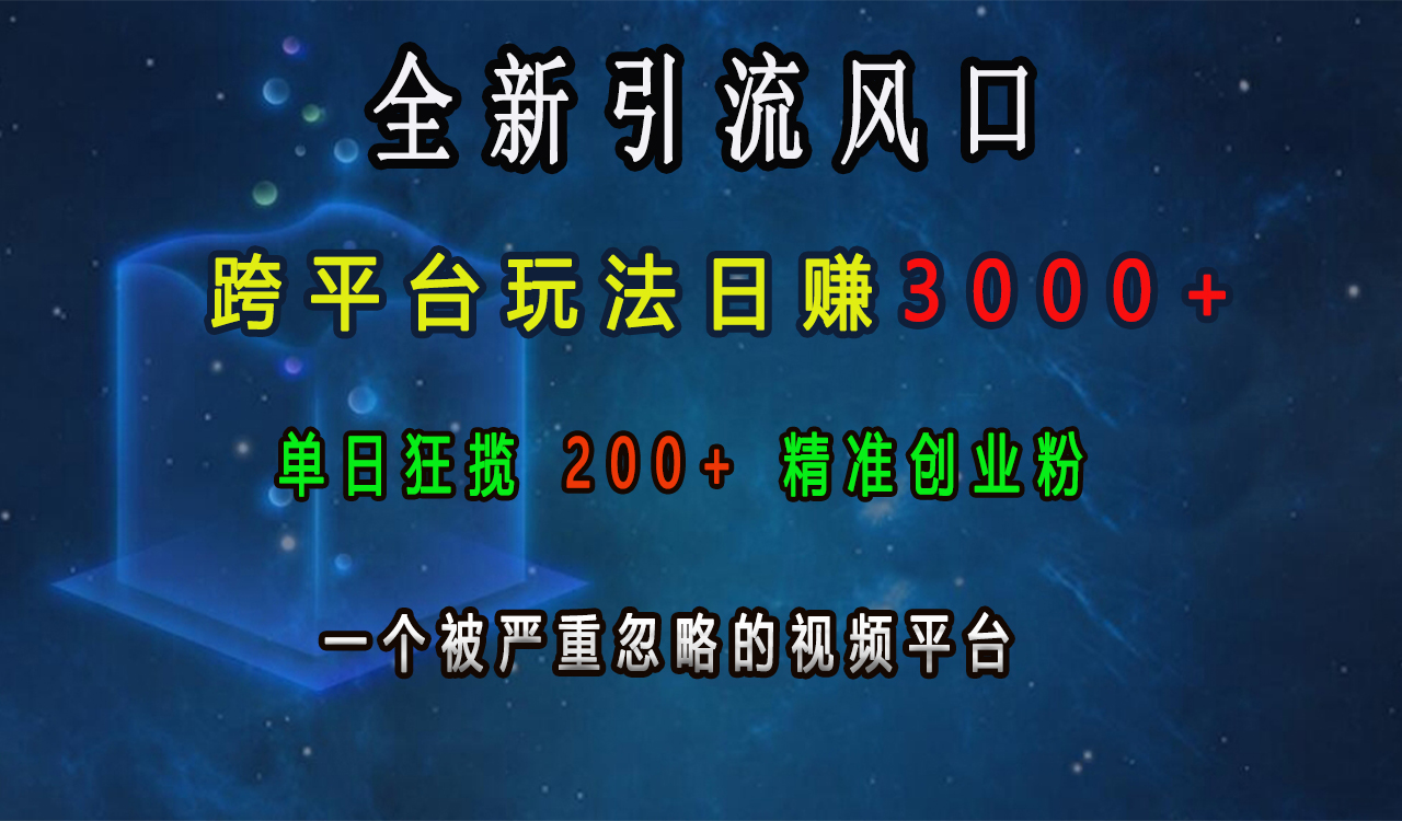 全新引流风口，跨平台玩法日赚3000+，单日狂揽200+精准创业粉，一个被严重忽略的视频平台-网创财富岛