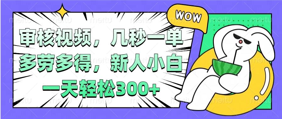 视频审核项目，几秒一单，多劳多得，新人小白一天轻松300+-网创财富岛
