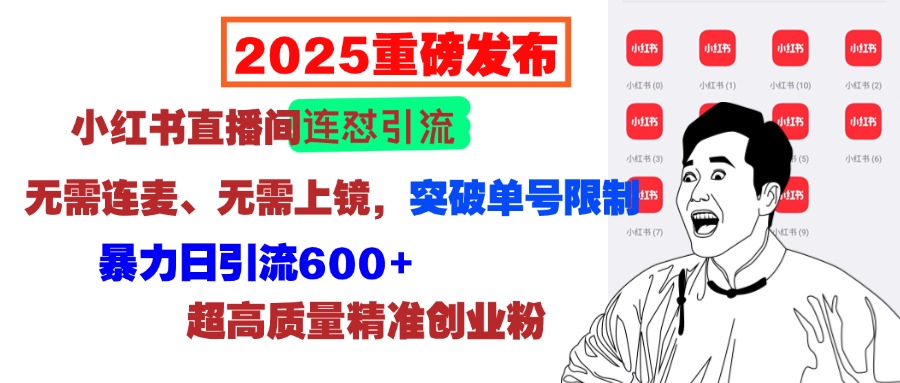 2025重磅发布：小红书直播间连怼引流，无需连麦、无需上镜，突破单号限制，暴力日引流600+超高质量精准创业粉-网创财富岛