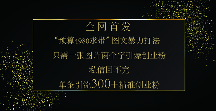 小红书，“预算 4980 带我飞” 的神奇图片引流法，堪称涨粉核武器！只需一张图，就能单条笔记凭借此方法，轻松引流 300 + 精准创业粉！-网创财富岛