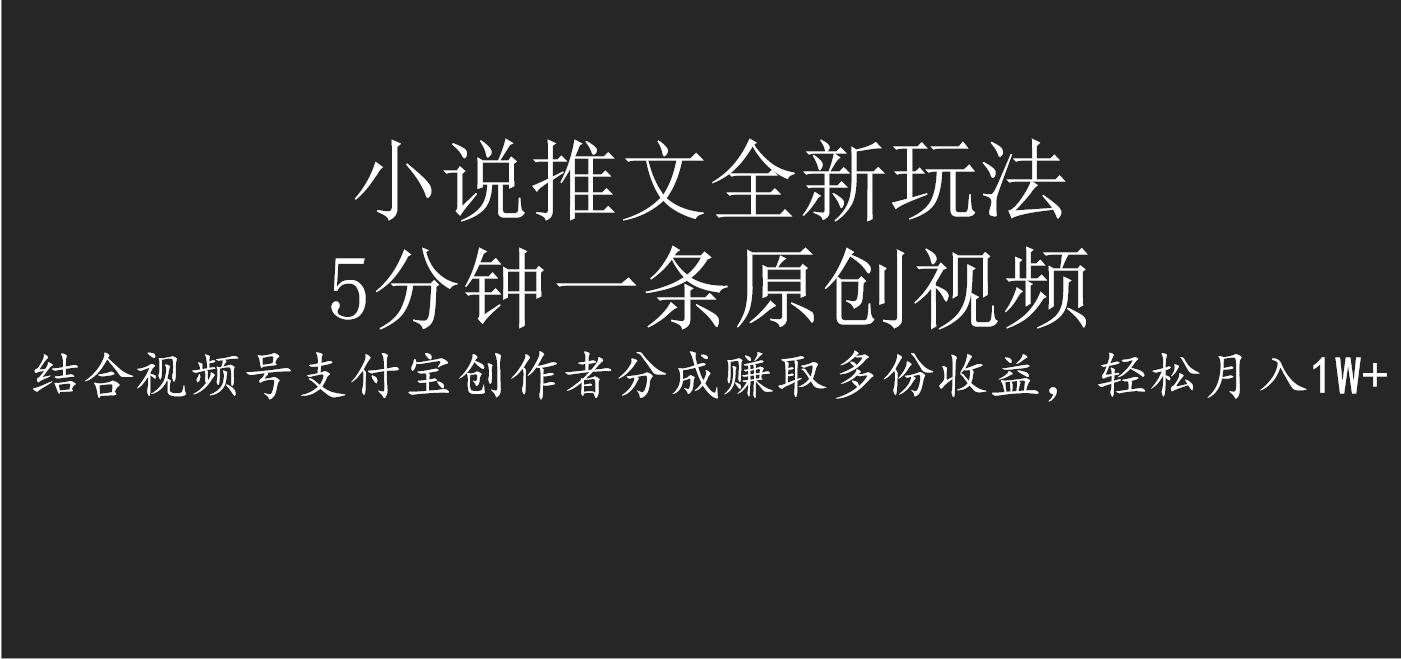小说推文全新玩法，5分钟一条原创视频，结合视频号支付宝创作者分成赚取多份收益，轻松月入1W+-网创财富岛