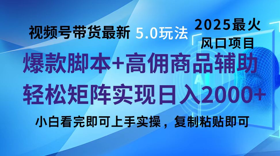 视频号带货最新5.0玩法，作品制作简单，当天起号，复制粘贴，脚本辅助，轻松矩阵日入2000+-网创财富岛