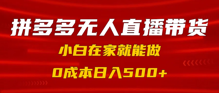 拼多多无人直播带货，小白在家就能做，0成本日入500+-网创财富岛