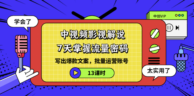 【副业项目3595期】中视频影视解说剪辑教学：7天掌握流量密码：写出爆款文案，批量运营账号（13课时）-网创财富岛