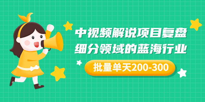 【副业项目3713期】中视频解说项目复盘：细分领域的蓝海行业，批量单天200-300收益-网创财富岛