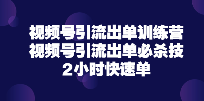 【副业项目3805期】视频号引流出单训练营，视频号引流技巧，2小时快速单-网创财富岛
