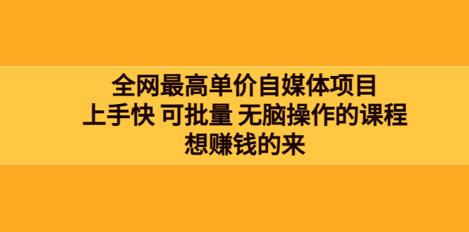 【副业项目3976期】全网最单高价自媒体项目：上手快 可批量 无脑操作的课程，想赚钱的来-网创财富岛