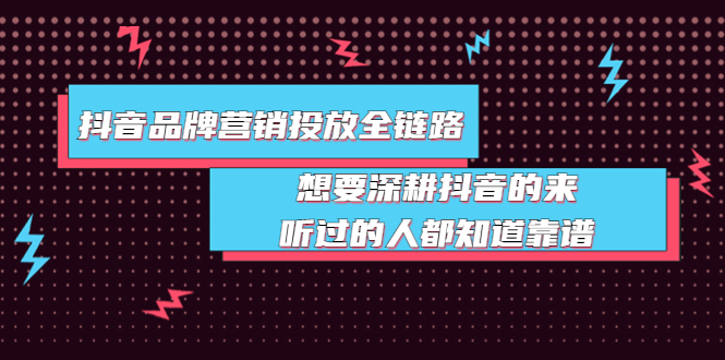【副业项目4041期】抖音品牌营销投放全链路：想要深耕抖音的来，听过的人都知道靠谱-网创财富岛