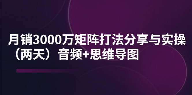 【副业项目4119期】某线下培训：月销3000万矩阵打法分享与实操（两天）音频+思维导图-网创财富岛