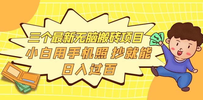 【副业项目4163期】三个最新无脑搬砖项目，小白用手机照抄就能日入过百-网创财富岛