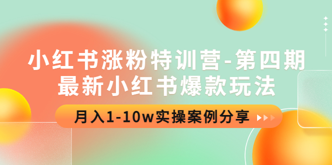 【副业项目4595期】小红书涨粉特训营-第四期：最新小红书爆款玩法，月入1-10w实操案例分享-网创财富岛