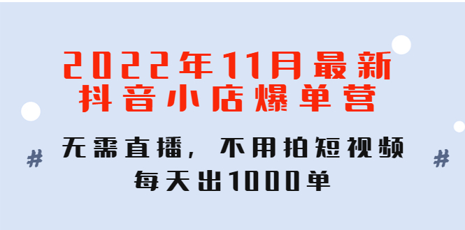 【副业项目4624期】2022年11月最新抖音小店爆单营：无需直播，不用拍短视频，每天出1000单-网创财富岛