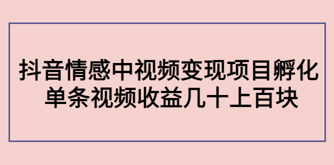 【副业项目4562期】黄岛主副业孵化营第5期：抖音情感中视频变现项目孵化 单条视频收益几十上百-网创财富岛