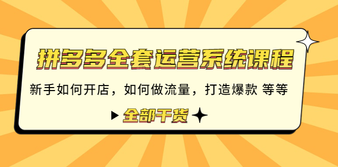 【副业项目4693期】拼多多全套运营系统课程：新手如何开店 如何做流量 打造爆款 等等 全部干货-网创财富岛