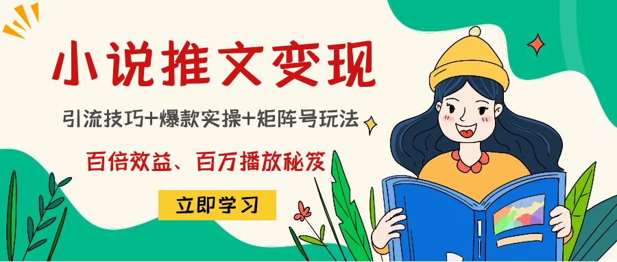 【副业项目4811期】小说推文训练营：引流技巧+爆款实操+矩阵号玩法，百倍效益、百万播放秘笈-网创财富岛