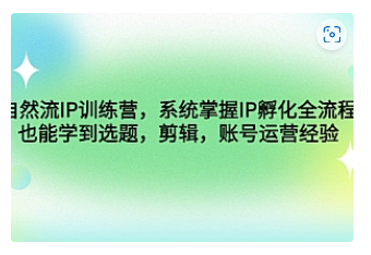 【副业项目4920期】自然流IP训练营，系统掌握IP孵化全流程，也能学到选题，剪辑，账号运营经验-网创财富岛