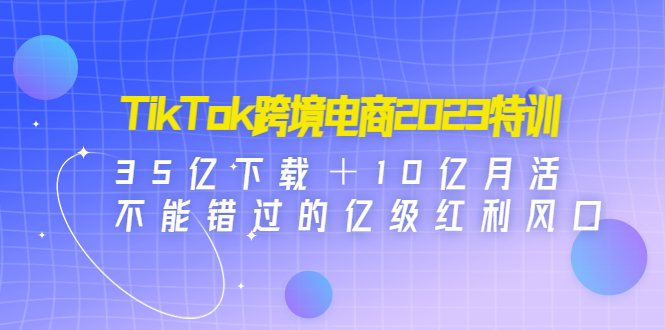 【副业项目4933期】TikTok跨境电商2023特训：35亿下载＋10亿月活，不能错过的亿级红利风口-网创财富岛