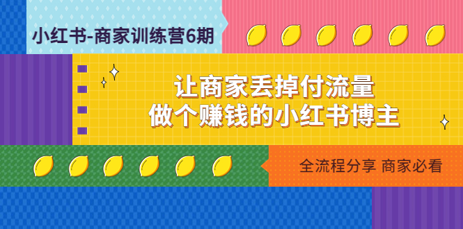 【副业项目5003期】小红书-商家训练营12期：让商家丢掉付流量，做个赚钱的小红书博主-网创财富岛