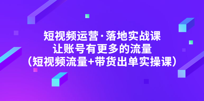 【副业项目5154期】短视频运营·落地实战课 让账号有更多的流量（短视频流量+带货出单实操）-网创财富岛