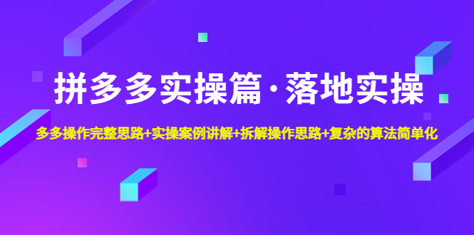 【副业项目5141期】拼多多实操篇·落地实操 完整思路+实操案例+拆解操作思路+复杂的算法简单化-网创财富岛