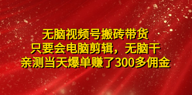 【副业项目5070期】无脑视频号搬砖带货，只要会电脑剪辑，无脑干，亲测当天爆单赚了300多佣金-网创财富岛