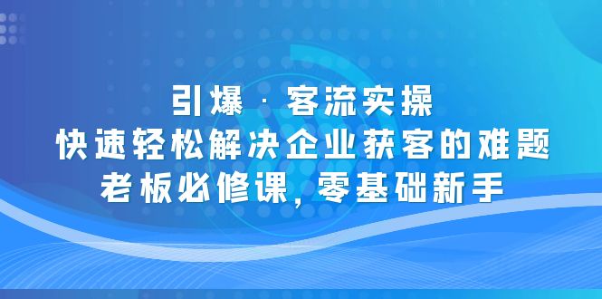 【副业项目5343期】引爆·客流实操：快速轻松解决企业获客的难题，老板必修课，零基础新手-网创财富岛