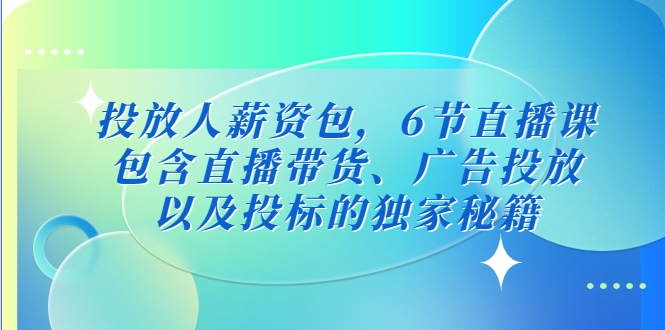 【副业项目5204期】投放人薪资包，6节直播课，包含直播带货、广告投放、以及投标的独家秘籍-网创财富岛