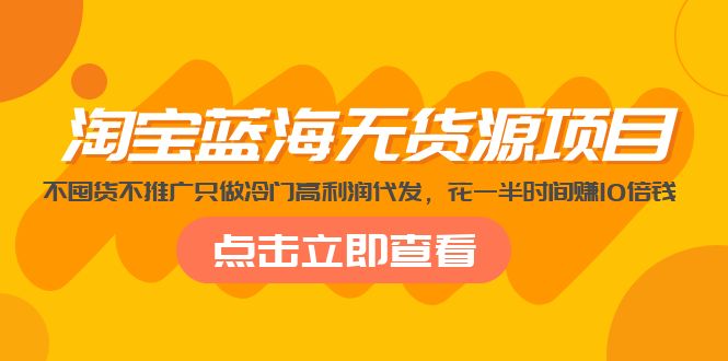 【副业项目5235期】淘宝蓝海无货源项目，不囤货不推广只做冷门高利润代发，花一半时间赚10倍钱-网创财富岛