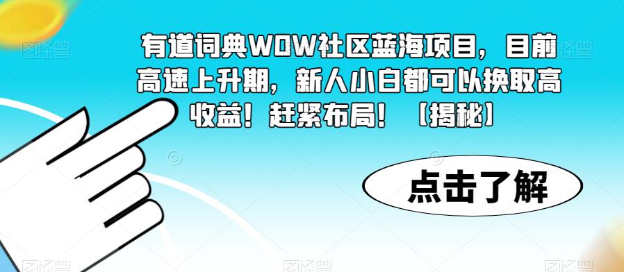 【副业项目6108期】有道词典WOW社区蓝海项目，目前高速上升期，新人小白都可以换取高收益！赶紧布局！【揭秘】-网创财富岛