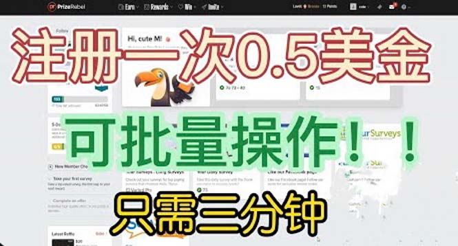 【副业项目6345期】国外项目注册一次0.5美金 只需三分钟无脑操作 可批量放大 小白工作室福利-网创财富岛