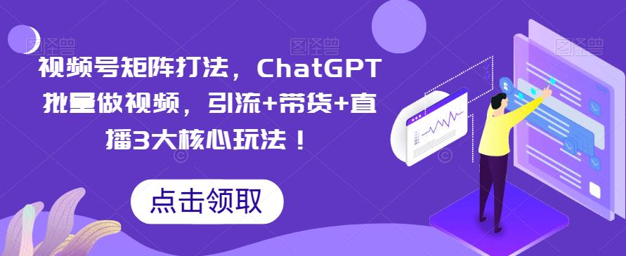 【副业项目6316期】视频号矩阵打法，ChatGPT批量做视频，引流+带货+直播3大核心玩法-网创财富岛