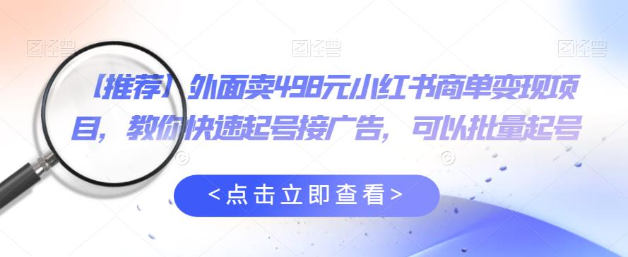 【副业项目6252期】外面卖498元小红书商单变现项目，教你快速起号接广告，可以批量起号-网创财富岛