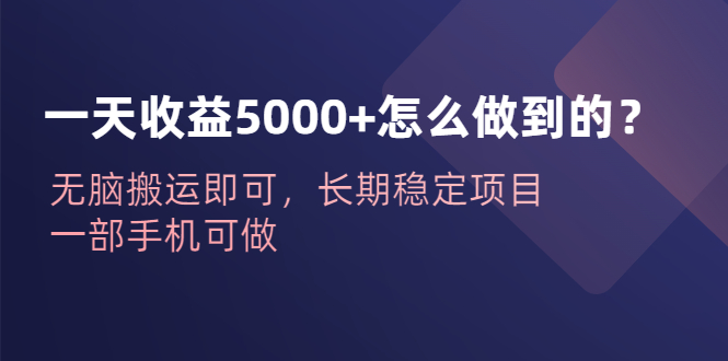 【副业项目6540期】一天收益5000+怎么做到的？无脑搬运即可，长期稳定项目，一部手机可做-网创财富岛
