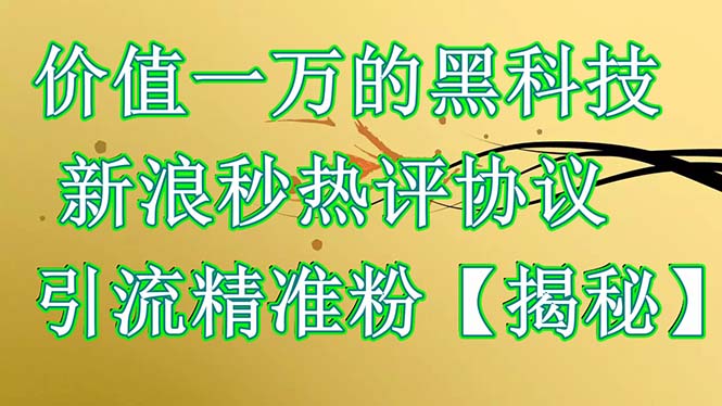 【副业项目6457期】价值一万的黑科技 新浪秒热评协议 引流精准粉【揭秘】-网创财富岛