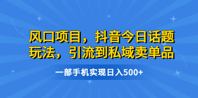 【副业项目6791期】风口项目，抖音今日话题玩法，引流到私域卖单品，一部手机实现日入500+-网创财富岛