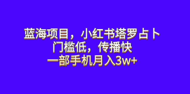 【副业项目6528期】蓝海项目，小红书塔罗占卜，门槛低，传播快，一部手机月入3w+-网创财富岛