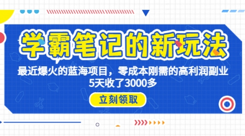 【副业项目7030期】学霸笔记新玩法，最近爆火的蓝海项目，0成本高利润副业，5天收了3000多-网创财富岛